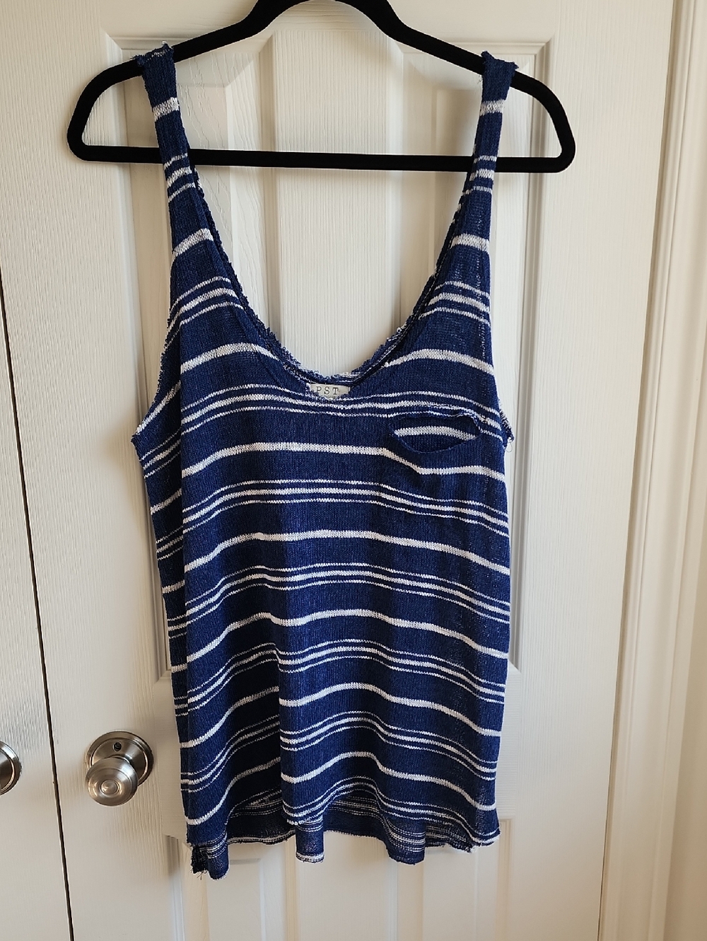 Mendocino Navy and White Striped Tank Top L
